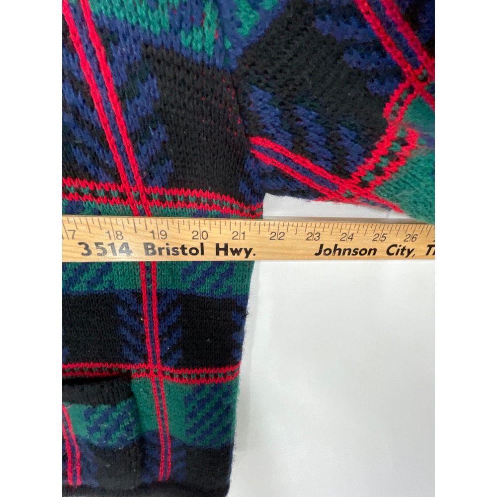 Tally-Ho Womens Cardigan L Sweater Green Plaid Gold Button Vintage Read - Picture 8 of 14